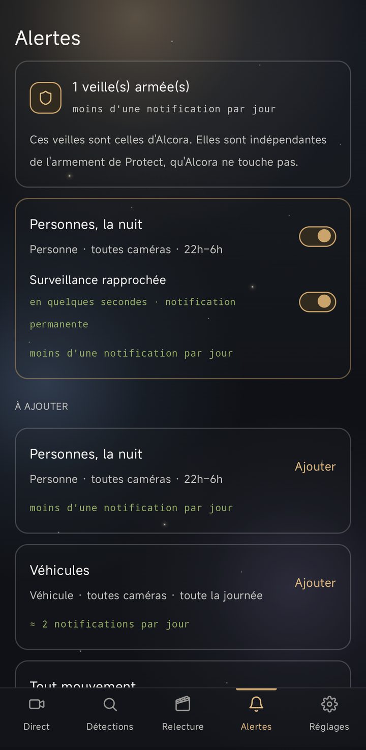 Alcora sur Android — Alertes