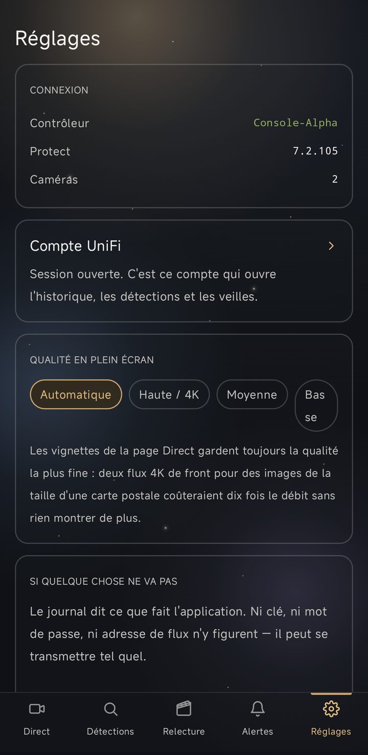 Alcora sur Android — Réglages